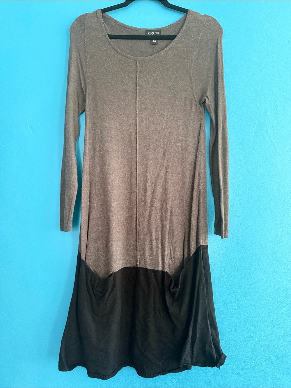 Ronen Chen Colorblock Sweater Dress Soft Knit Pocket Dress US 6